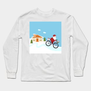 Santa Claus delivering gifts riding a bike Long Sleeve T-Shirt